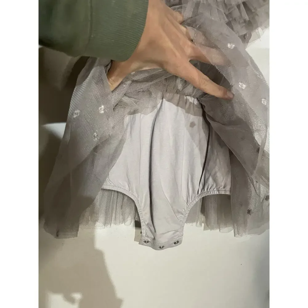 Noralee Poppy Dress Storm Gray Tulle Baby Girl‎ 4t Formal Feathers Party